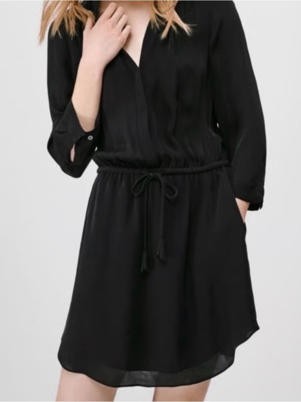 Aritzia Babaton Silk Mini Dress with Long Sleeves (Size L - Lined)